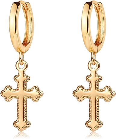 405 Bids - MTMY Tiny Cross Hoop Earrings 14K Gold Plated Dainty ...